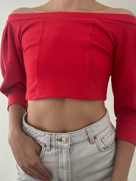 Zara Tops - Zara Red Off-Shoulder Cropped Top